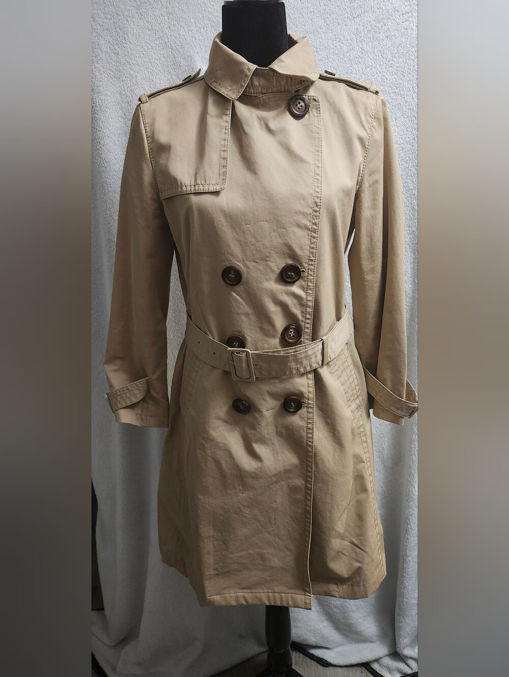 Massimo Dutti EUR32 Classic Double-Breasted Belted Trench Coat - Beige